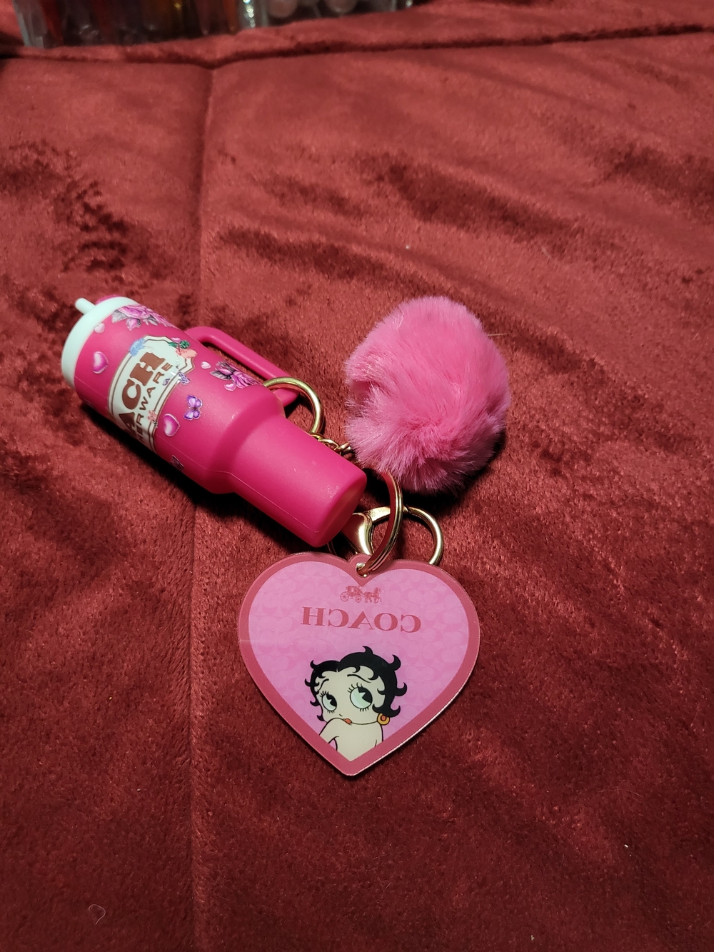 Coach Pink Betty Boop Heart Key & Pom Pom Charm
